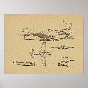 Impressão de desenho de arte de aviões WW2 1946