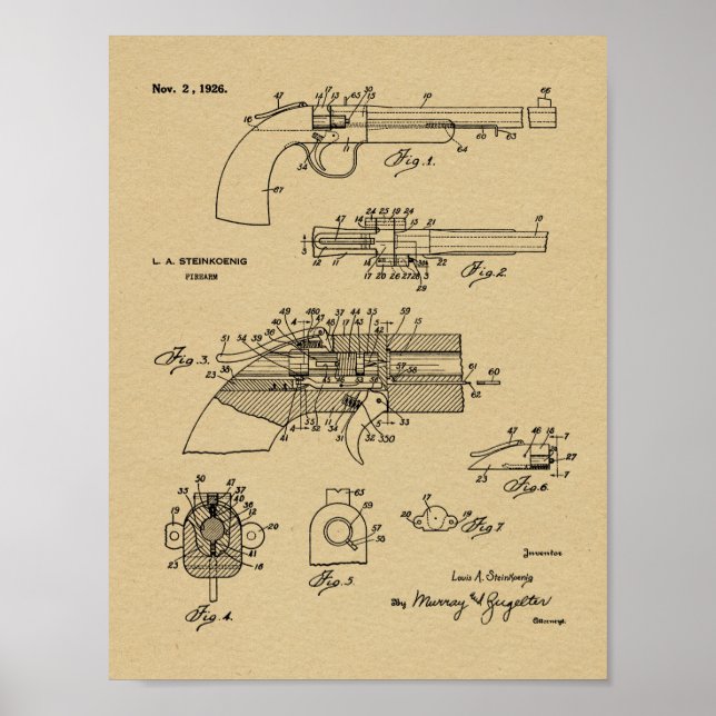impressão de Desenho de Arte Patente da Arma de 19 (Frente)