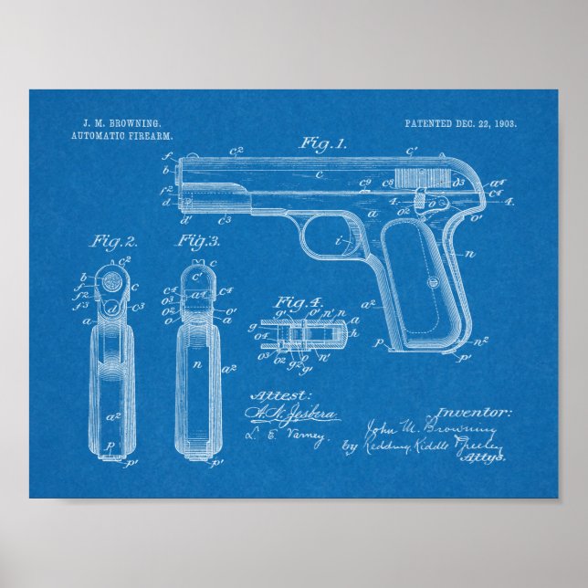 impressão de Desenho de Arte Patente de Arma de 19 (Frente)