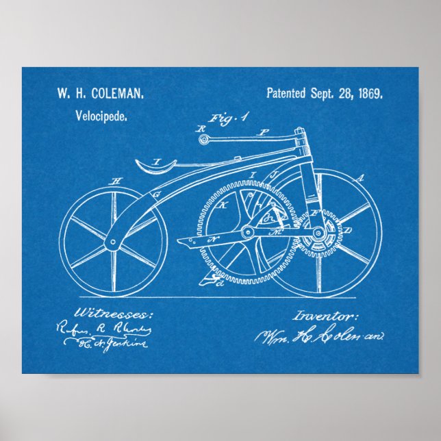 impressão de Desenho de Arte Patente de Bicicleta  (Frente)