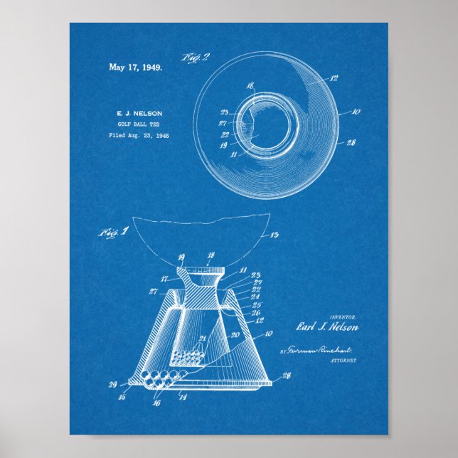 impressão de Desenho de Arte Patente de Golfe de 1 (Frente)