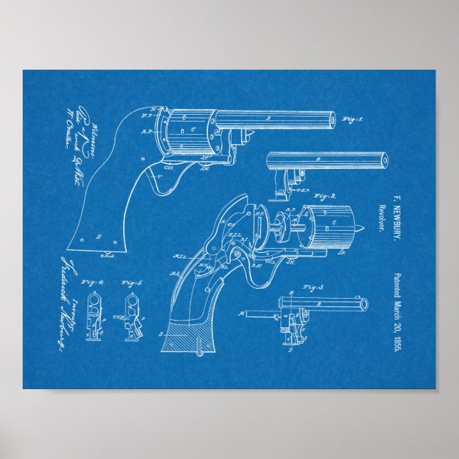 impressão de Desenho de Arte Patente de Revolver 1 (Frente)