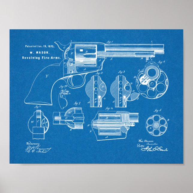 impressão de Desenho de Arte Patente de Revolver 1 (Frente)