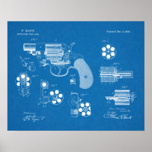 impressão de Desenho de Arte Patente de Revolver 1