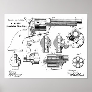 impressão de Desenho de Arte Patente de Revolver 1