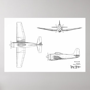 impressão de Desenho de Arte Patente do Avião de 1