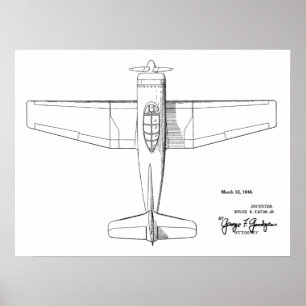 impressão de Desenho de Arte Patente do Avião de 1
