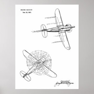 impressão de Desenho de Arte Patente do Avião Heli