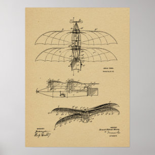 impressão de Desenho de Arte Patente do Avião Vint