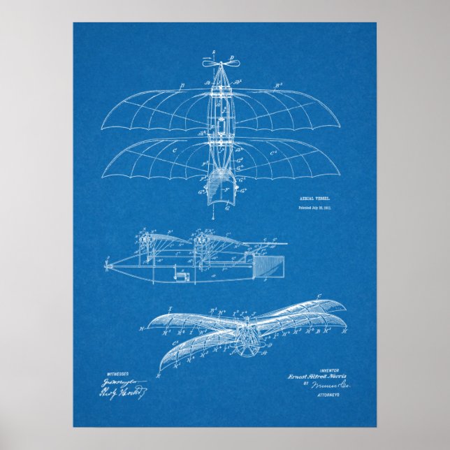 impressão de Desenho de Arte Patente do Avião Vint (Frente)