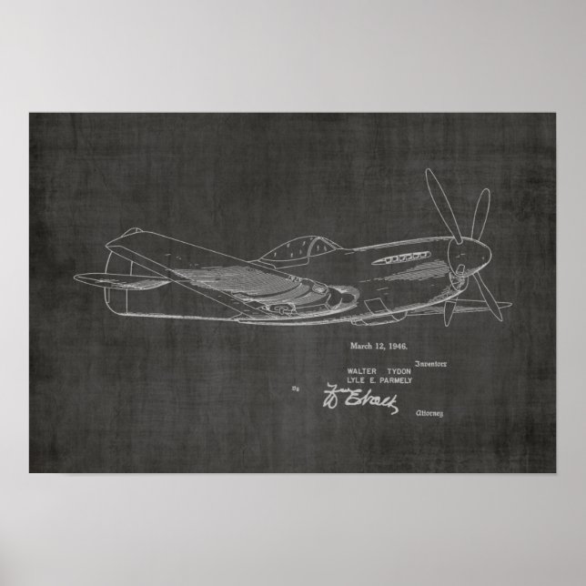 impressão de Desenho de Arte Patente do Avião WW2  (Frente)