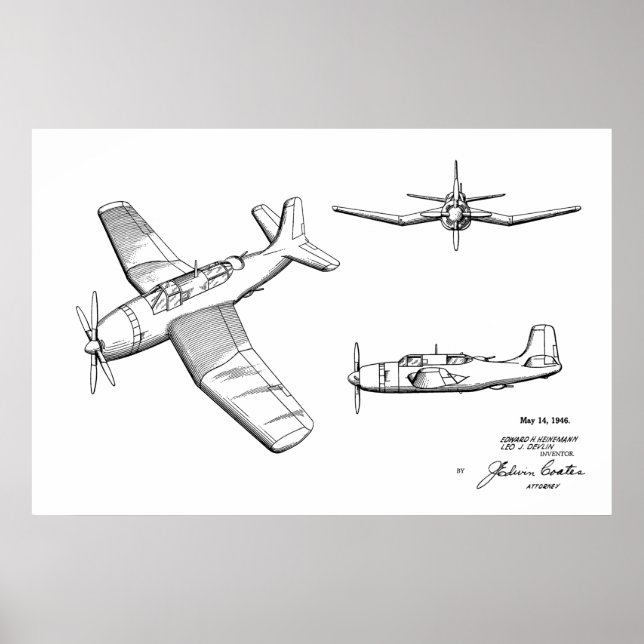 impressão de Desenho de Arte Patente do Avião WW2  (Frente)