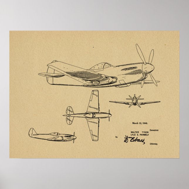 impressão de Desenho de Arte Patente do Avião WW2  (Frente)