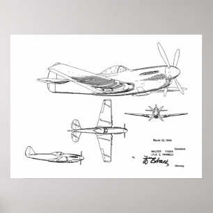 impressão de Desenho de Arte Patente do Avião WW2 