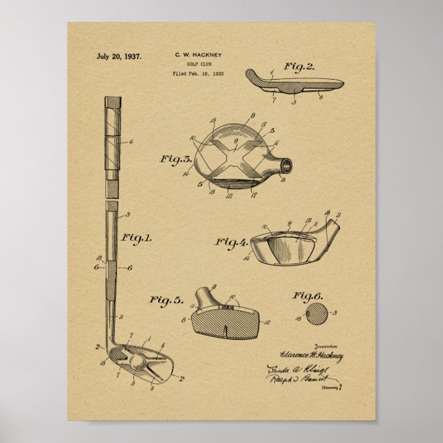 impressão de Desenho de Arte Patente do Golf Club  (Frente)