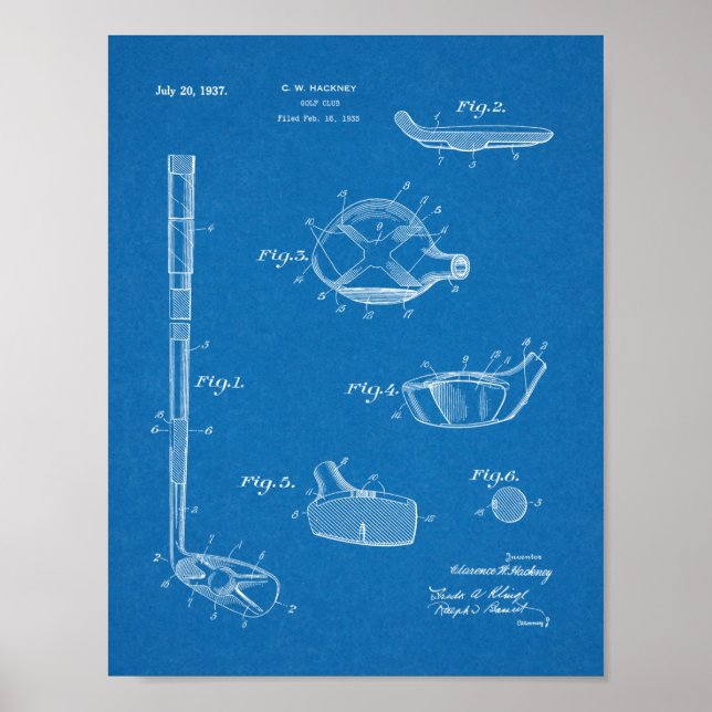 impressão de Desenho de Arte Patente do Golf Club  (Frente)