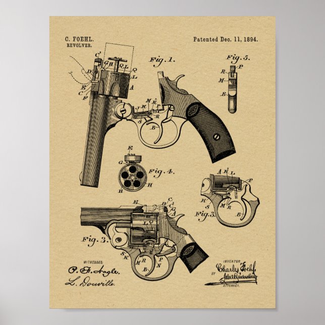impressão de Desenho de Arte Patente Foehl Gun 189 (Frente)