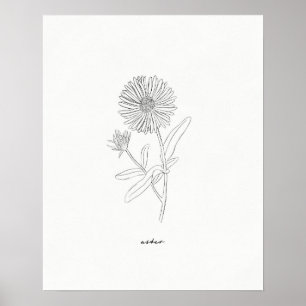 Impressão de Desenho de Linha Aster - Flor de tint