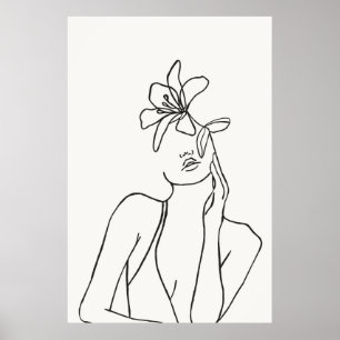 Impressão de Desenho de Linha de Flor para Mulher