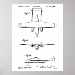 impressão de desenho de patente do avião de 1942