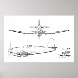 impressão de desenho de patente do avião de 1947