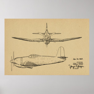 impressão de desenho de patente do avião de 1947