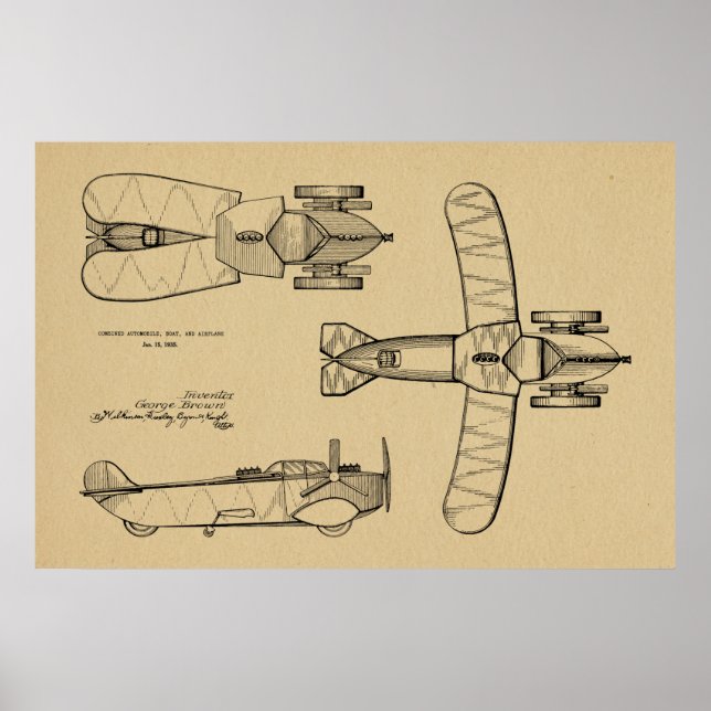 impressão de Desenho de Patente do Avião de Embarc (Frente)
