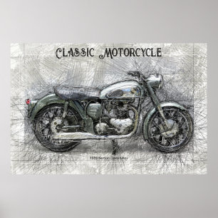 Impressão de desenho do lápis Vintage Motorcycle 1