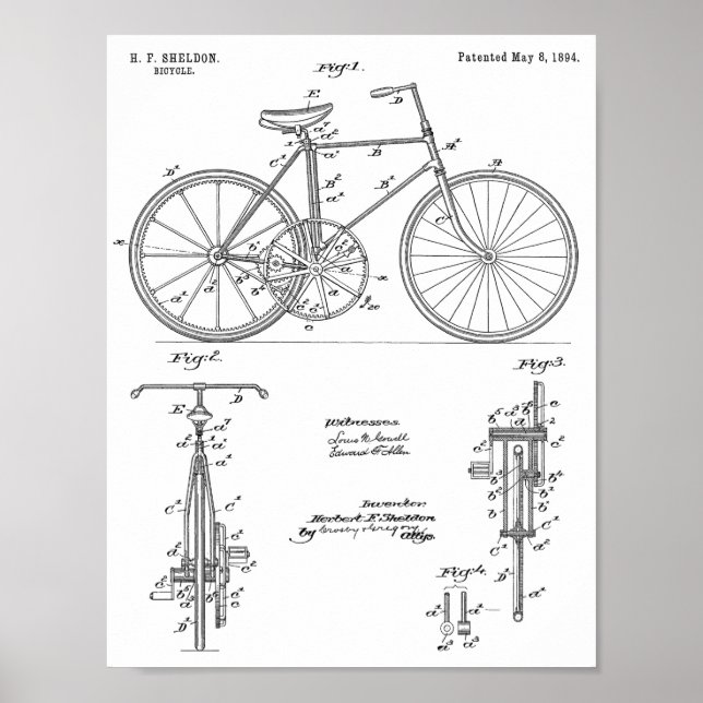 impressão de Design de Patente de Bicicleta de Uni (Frente)
