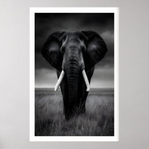 Impressão de Elefante Safari, Preto e Branco, Firm