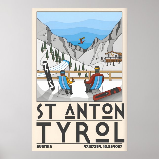 Impressão de Esqui St Anton Tyrol, Chalé e Montanh (Frente)