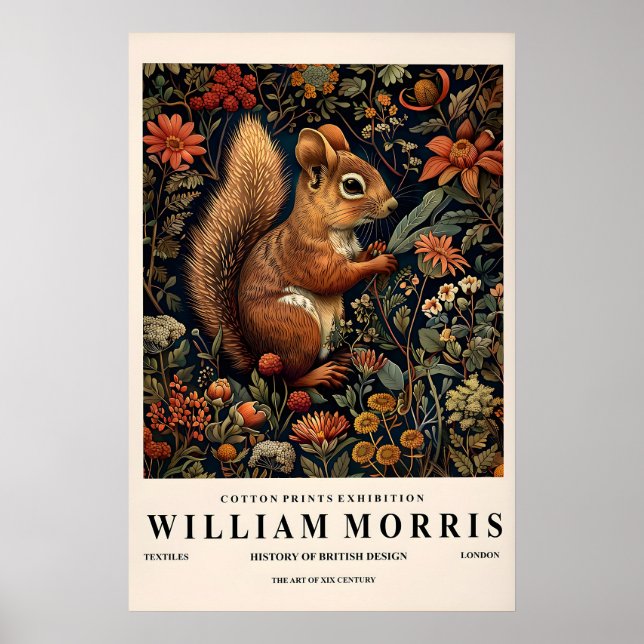 Impressão de Esquilo Botânico de William Morris (Frente)