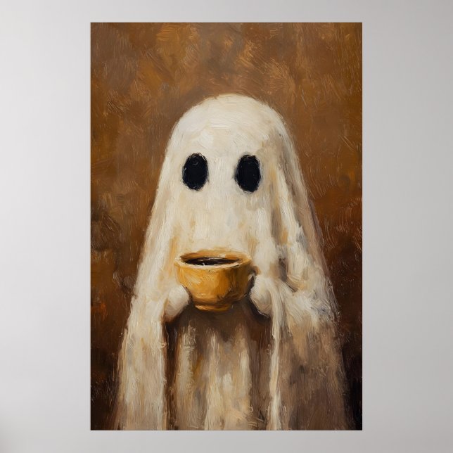 Impressão de Fantasma Bebendo Café Cozinha Gótica  (Frente)