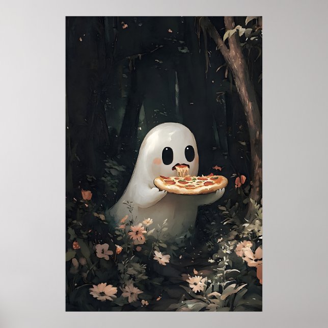 Impressão de Fantasma Comendo Pizza, Halloween Cot (Frente)