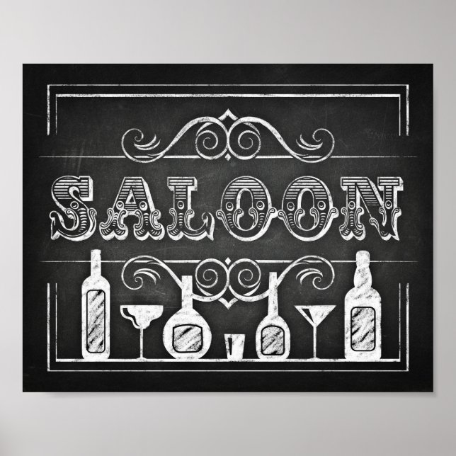 Impressão de Festa de Estilo Chalk / Sinal SALOON (Frente)