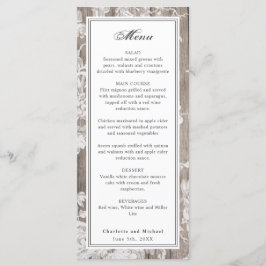 Impressão de flor romântica no menu de casamento d