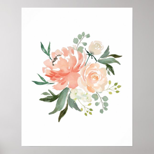 Impressão de flores de pêssego em aquarela para be (Frente)