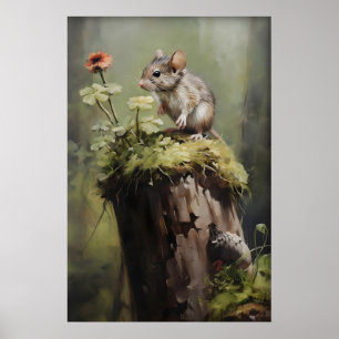 Impressão de Floresta com Rato em Toco, Animal da