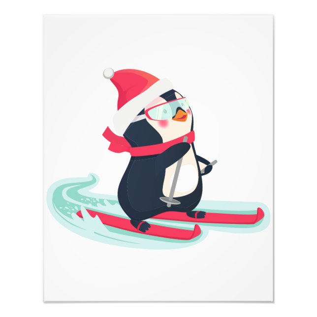 Impressão de foto de pinguim fofo esquiando (Frente)