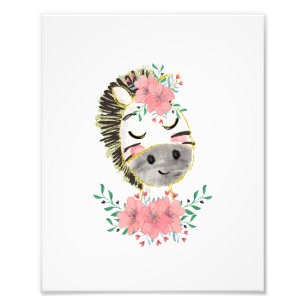 Impressão de foto de zebra em aquarela com florais
