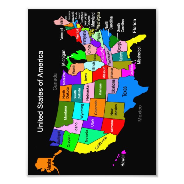 IMPRESSÃO de Foto do Mapa EUA (Frente)