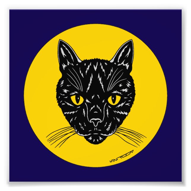 Impressão de foto do rosto de gato preto (Frente)