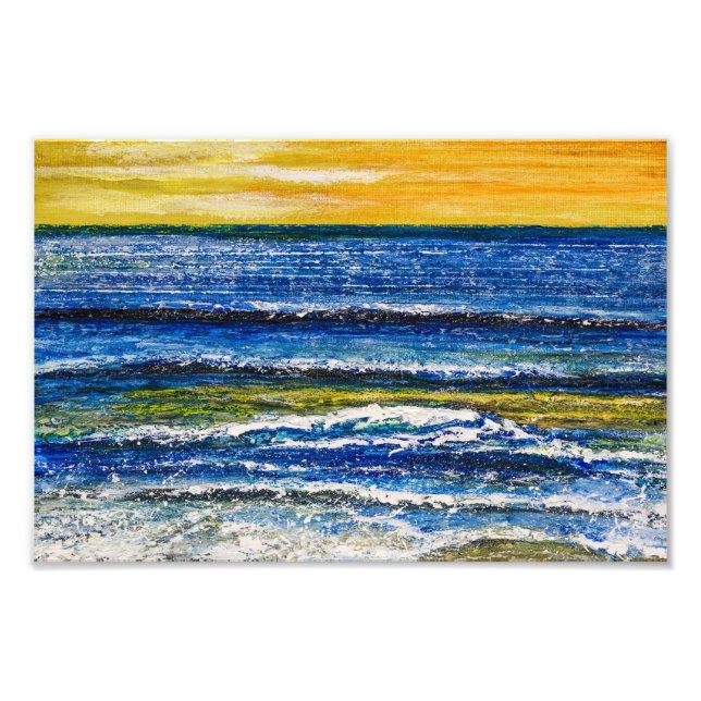 Impressão de Foto - Pôr do Sol à Beira-Mar e Ondas (Frente)