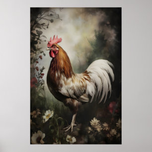 Impressão de Galo Floral na Parede, Dark Cottageco