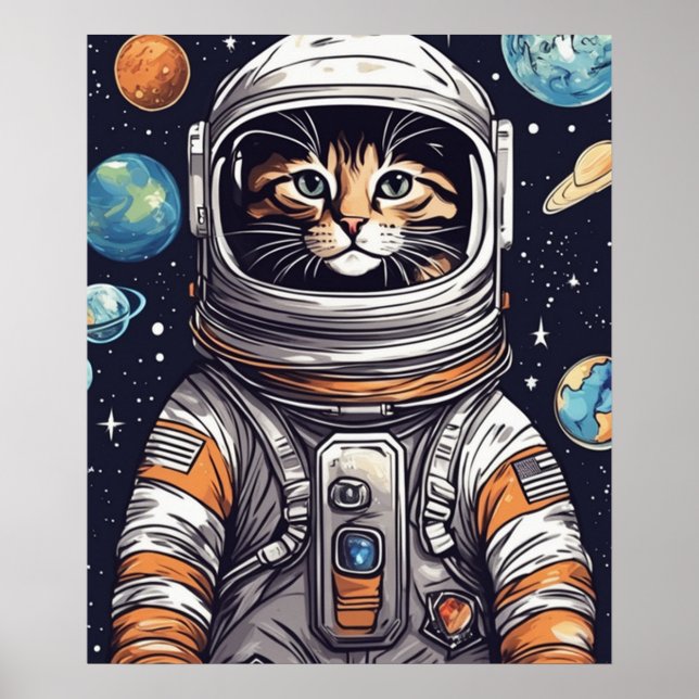 Impressão de Gato do Cowboy Espacial, Arte Digital (Frente)