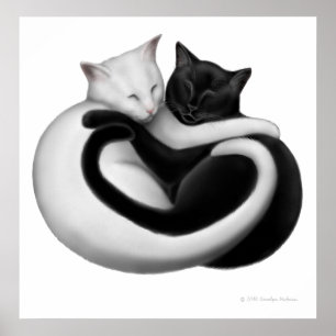 Impressão de Gatos de Amor Preto e Branco