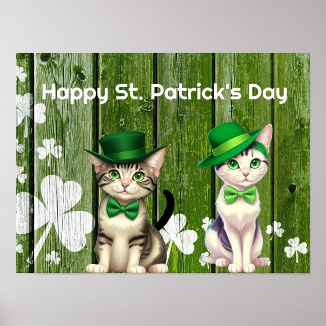 Impressão de gatos de Natal, Papel Poster de Valor (Happy Cats Celebrating St. Patrick's Day!)