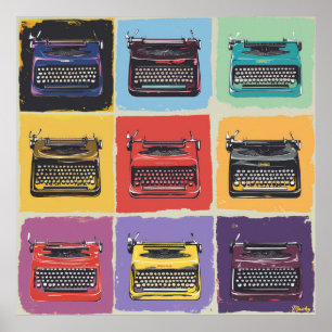 Impressão de Grade Pop Art de Máquina de Escrever