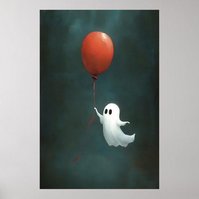 Impressão de Halloween de Fantasma com Balão, Vint (Frente)