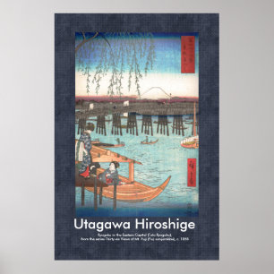 Impressão de Hiroshige Ryogoku Woodblock do desig